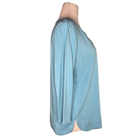 J.Jill Wearever Blue Split Neck Top Rayon Blend 3/4 Sleeve Petite Large - Picture 2 of 6